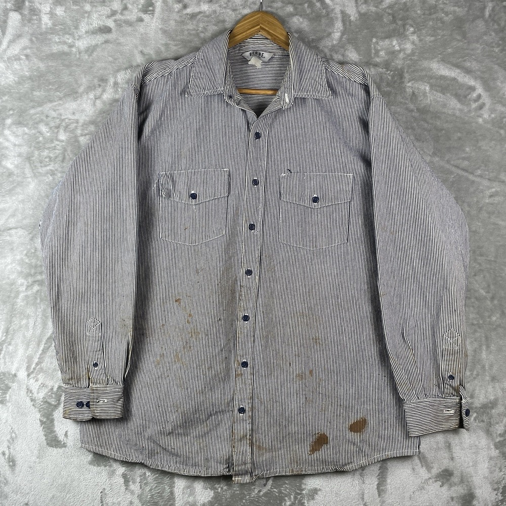 Vintage Berne Hickory Stripe Work Shirt Mens XL/2XL? Distressed Faded Cotton 90s
